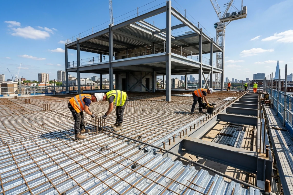 38 151 beton altı kompozit deck sacı çelik konstrüksiyon döşeme kalıp sacı şantiye montajı