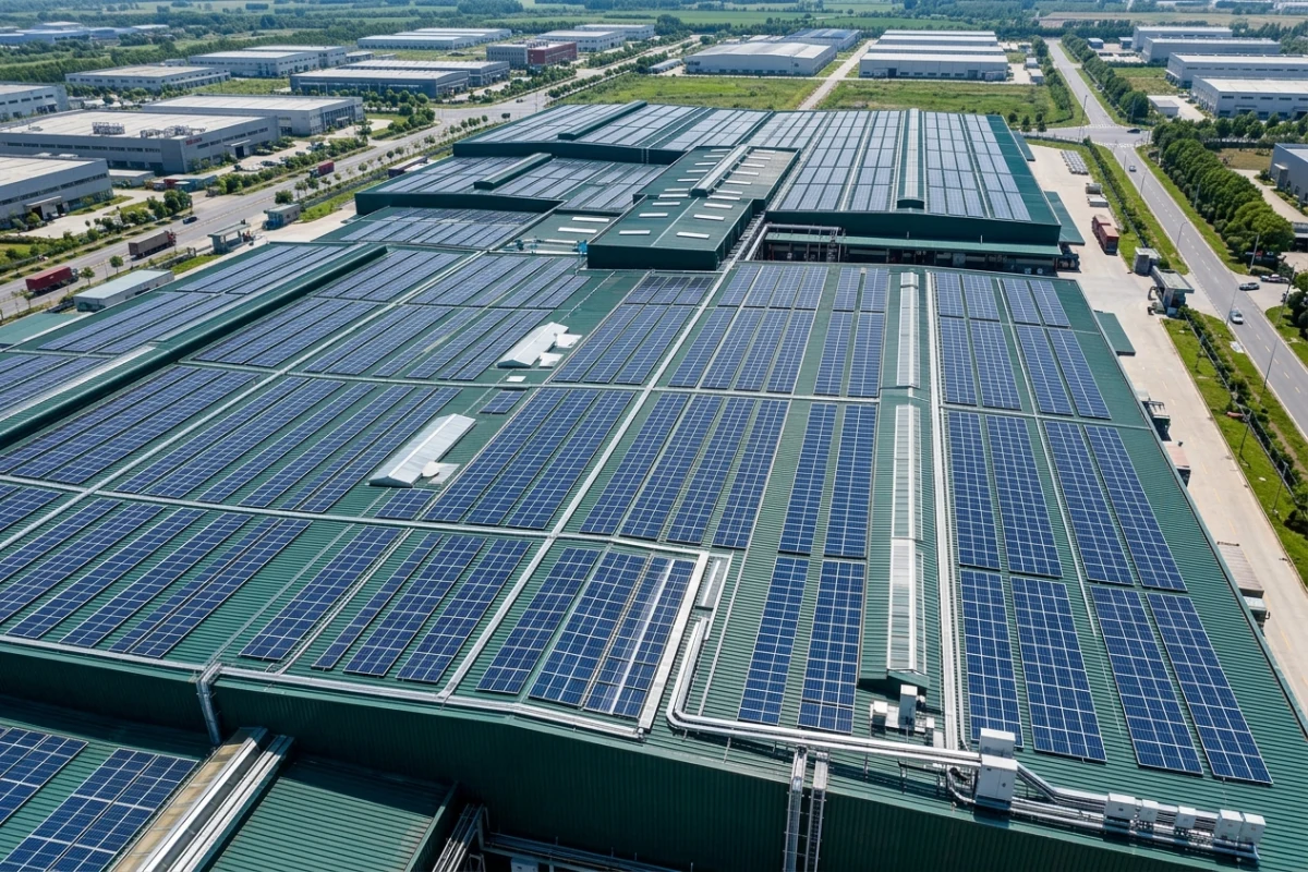 GES güneş enerjisi santrali uyumlu sandviç panel çatı montajı fabrika solar çatı projesi